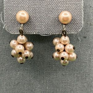 Vintage faux pearl cluster drop earrings